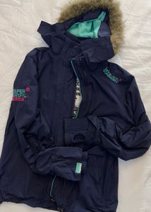 Superdry Navy Blue Faux Fur Hooded Jacket