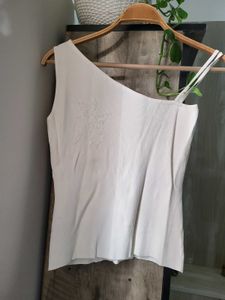 Cream One-Shoulder Top with Detail