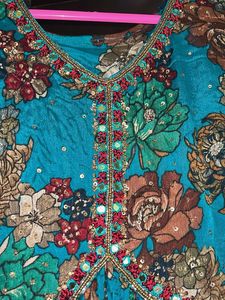Teal Floral Print Maxi Gown