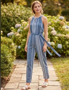Chic Blue Striped Jumpsuit