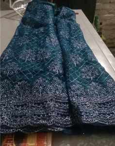 Blue Net Semi Stitched Lehenga