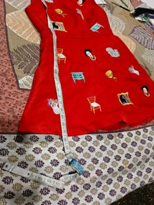 Red Embroidered A-Line Dress