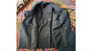 Double Breasted Mens Dark Navy Blue Striped Suit