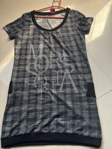 Tartan Print Mini Dress with Rhinestone Embellishm