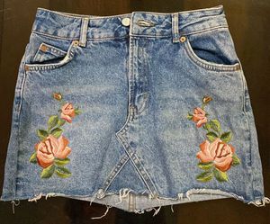 Embroidered Denim Mini Skirt