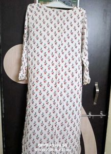 White Kurta with Floral Print