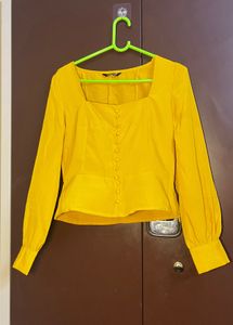 Bright Yellow Square Neck Button-Up Top