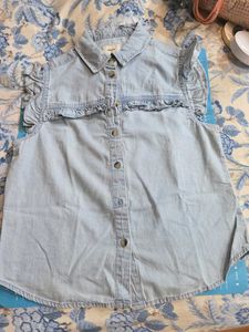 Light Wash Denim Ruffle Shirt