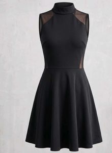 Chic Black Sleeveless Mesh Detail Dress