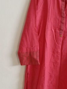 Pink Cotton Kurta Solid
