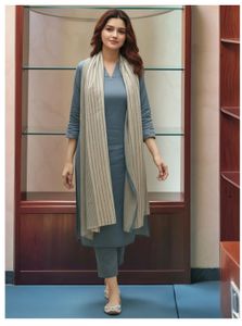 Elegant Blue Kurta Set with Scarf