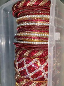 Stunning Red &amp; Gold Stone Bangles Set