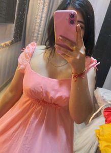 Cute Pink A-line Summer Dress with bow details