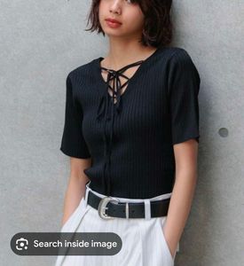Ribbed Lace-Up Black zara top