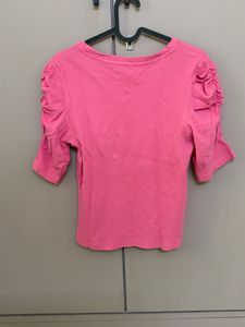 Chic Pink Ruched Sleeve Top