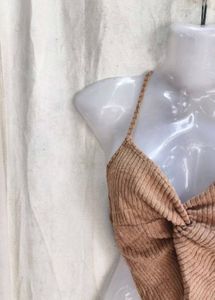 Brown Twisted Halter Neck Crop Top