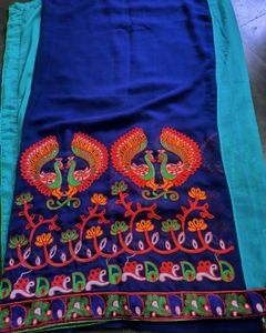 classic blue Embroidered Saree💠