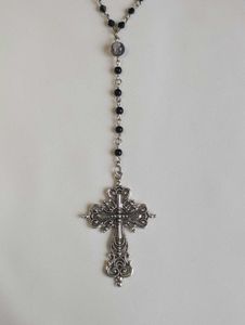 Black Beaded Rosary Necklace