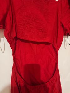Ginger Red Puff Sleeve Square Neck Dress