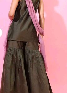 Olive Green Kurta Set with Sharara