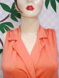 (600)Peach Sleeveless Wrap Top