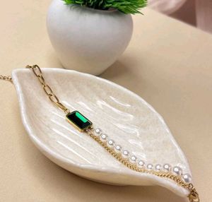 💚Stainless Steel Emerald &amp; Pearl Bracelet