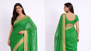 Elegant Green &amp; Gold Embroidered Saree
