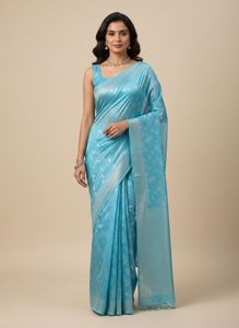 Elegant Blue Saree with Floral Print