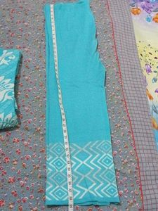 Winter Teal Kurta Set with White Print