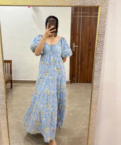 Floral Tiered Maxi Dress in Pastel Blue Mint