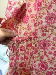 Pink Floral blockPrint Farida Gupta Kurta