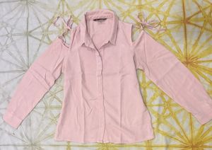 Cute Pink Cold Shoulder Shirt with Tie Details