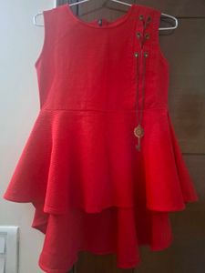 Red Textured Peplum Top with Key Pendant