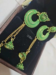 Green Ethnic Jhumka Earrings