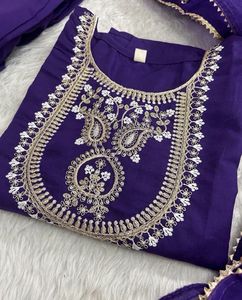 Embroidered Purple Kurta Set with Dupatta
