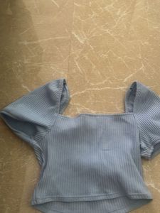 Light Blue Ribbed Square Neck Top