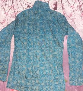 Teal Leaf Print Long Sleeve Shirt