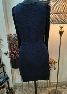Elegant Navy Ruched Midi Dress