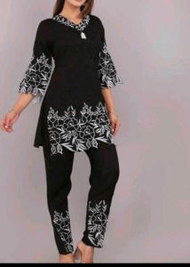 Black Embroidered Kurti Set
