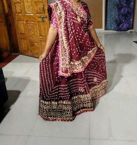 Maroon Bandhani Lehenga Choli Set