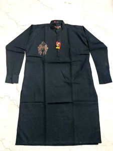 Men's Black Embroidered Kurta
