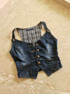 Denim Vest with Plaid Lining