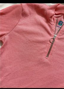Y2K Pink Ribbed Half-Zip Long-Sleeve Top