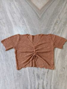 Crochet Knit V-Neck Top