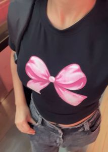 Cute Black T-Shirt with Pink Bow