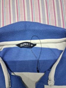 Blue &amp; White Striped Cropped Polo Shirt