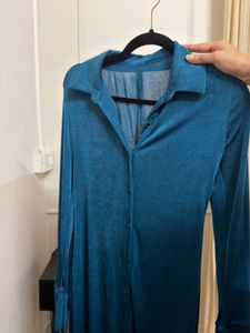 Teal Blue Maxi Shirt Dress