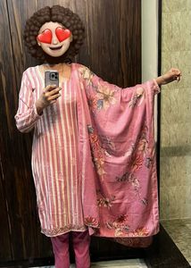 pink kurta set 3 piece