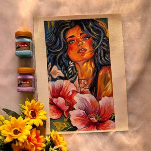 Vibrant Floral Portrait Painting