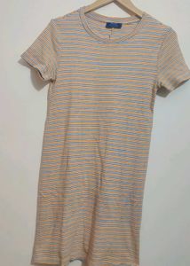 Yellow Striped Casual Dress For 34 Bust